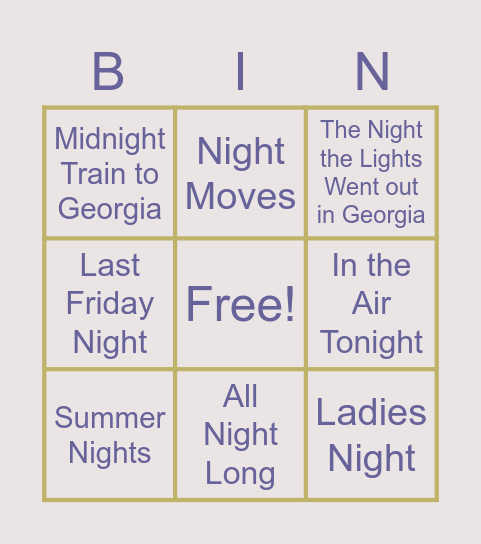NIGHTTIME Bingo Card