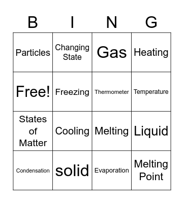 States of Matter Bingo Card