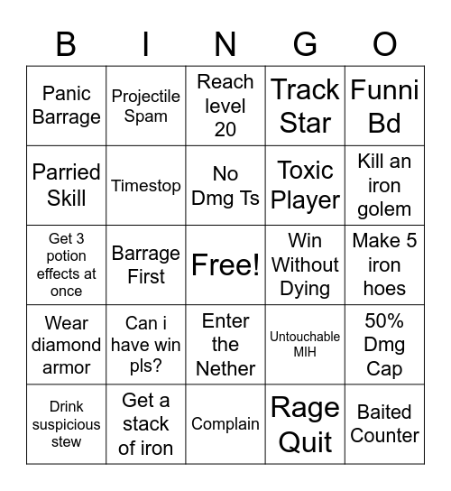 Minecraft Bingo Card