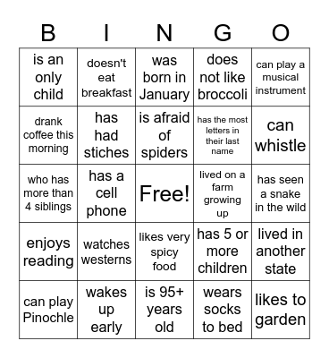 Find Someone Who Bingo Card
