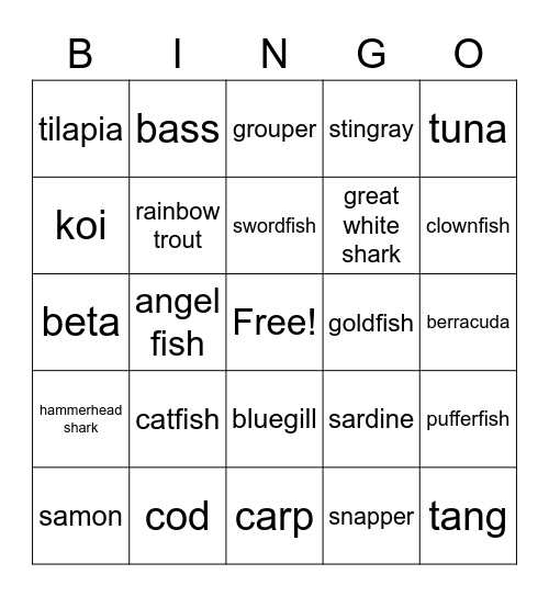 Fish Bingo Card