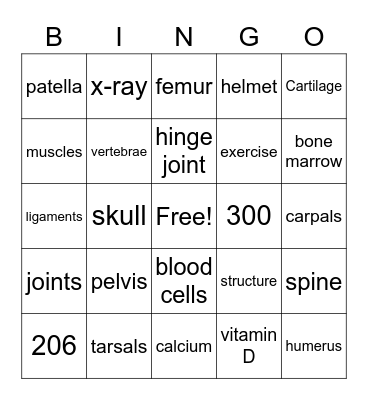 Skeleton Bingo Card