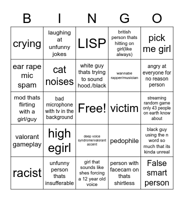 Discord server bingo card Bingo Card