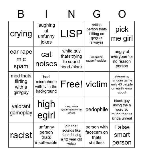 Discord server bingo card Bingo Card