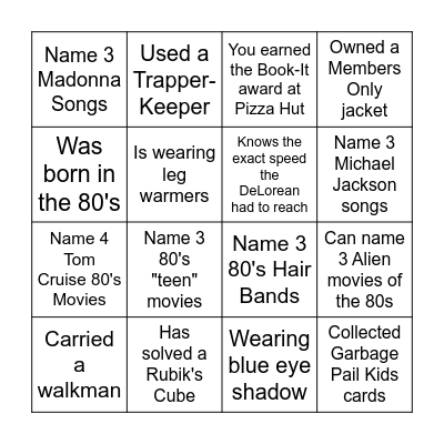 80's BINGO Card