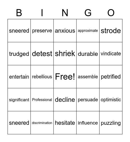 Vocabulary Bingo Card