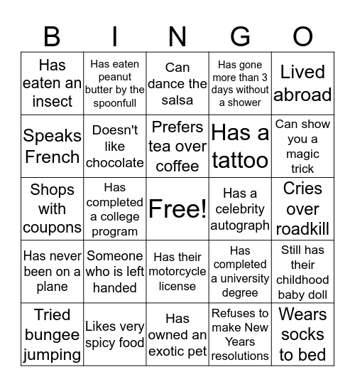 People BINGO Card