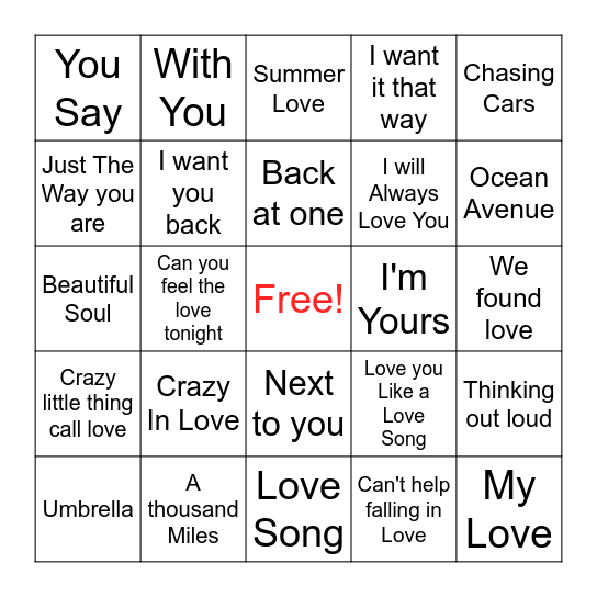 LOVE Bingo Card