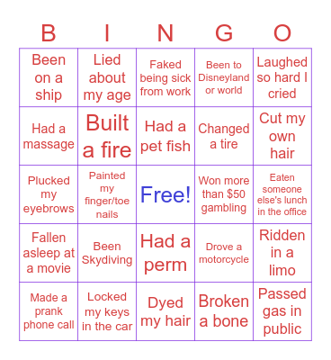 NEVER HAVE I EVER... Bingo Card