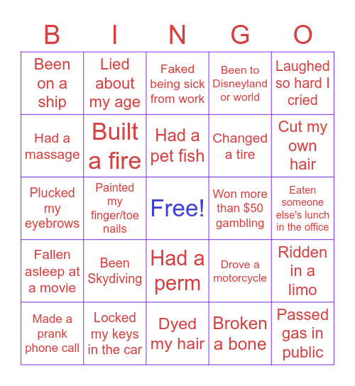 NEVER HAVE I EVER... Bingo Card