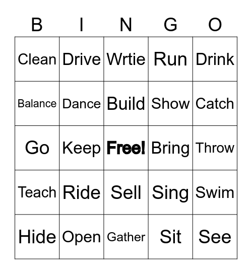Past Tense Regular & Irregular Verbs Bingo Card