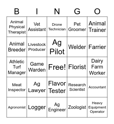 Ag Careers Bingo Card