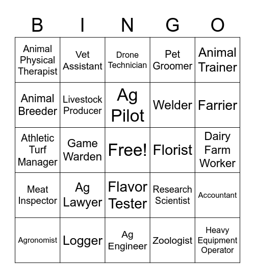 Ag Careers Bingo Card