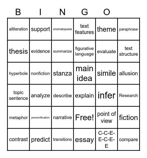 NJSLA Vocabulary Bingo Card