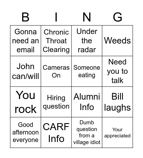 Joy Killer Bingo Card