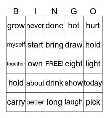 3rd Grade Sight Words Bingo Card