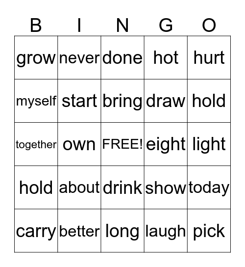 3rd Grade Sight Words Bingo Card