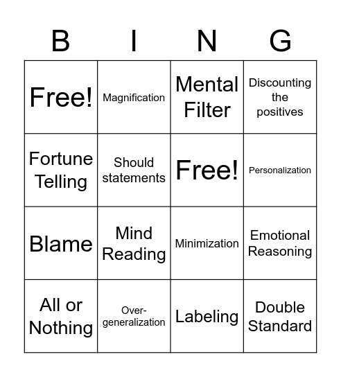 Cognitive Distortions Bingo Card