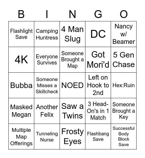 Dead By Daylight - Survivor 1 Bingo Card