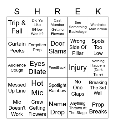 Things That Could Go Wrong In The Musical Bingo Card