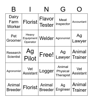 Ag Career Bingo Card