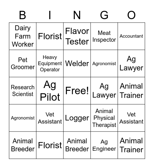 Ag Career Bingo Card