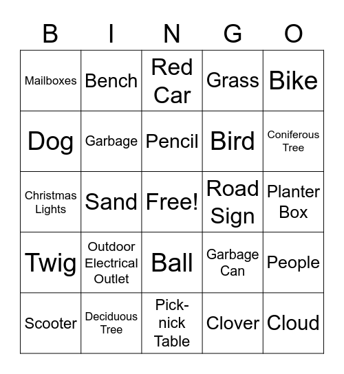 Outside Bingo Card