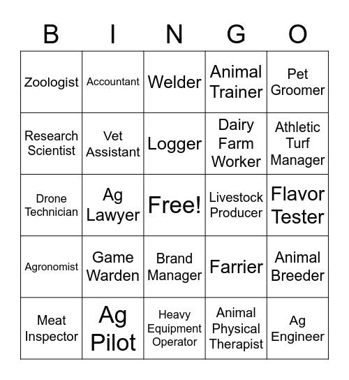 Ag Careers Bingo Card