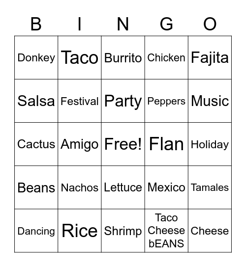 TACO BINGO Card