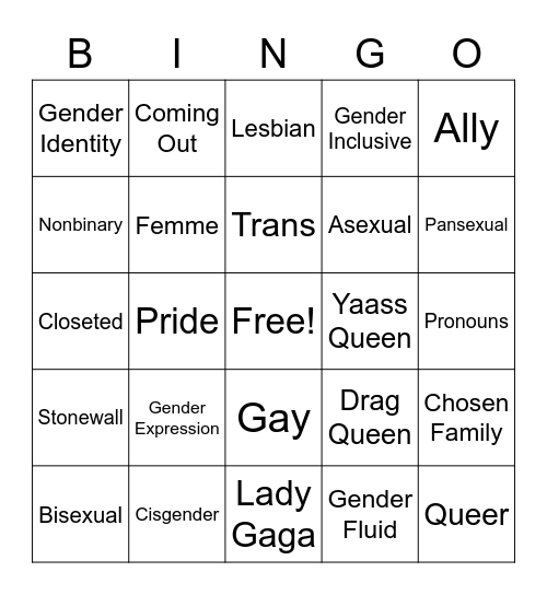 LGBTQ+ Bingo Card