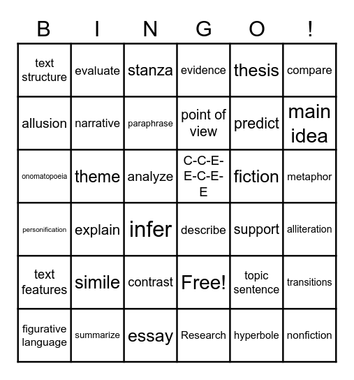 Vocabulary Review Bingo Card