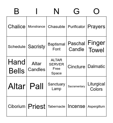 Altar Server Bingo Card