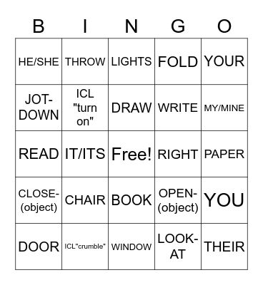 ASL Unit 1 Vocab Bingo Card
