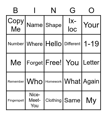 Untitled Bingo Card