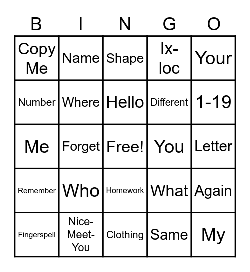 Untitled Bingo Card