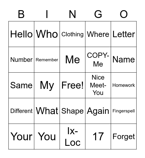 Untitled Bingo Card