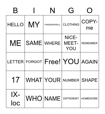 Untitled Bingo Card