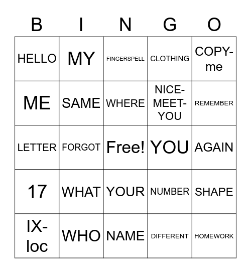 Untitled Bingo Card