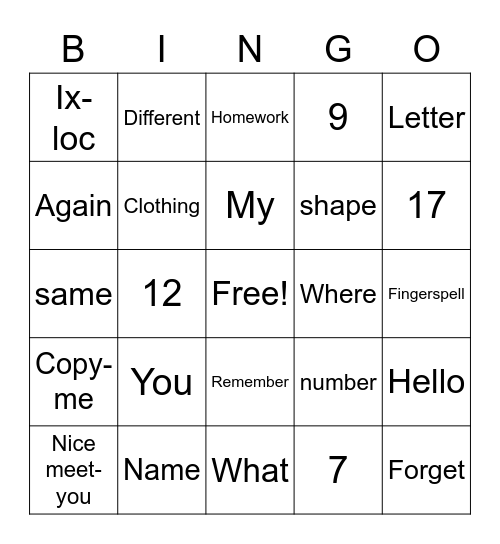 Untitled Bingo Card