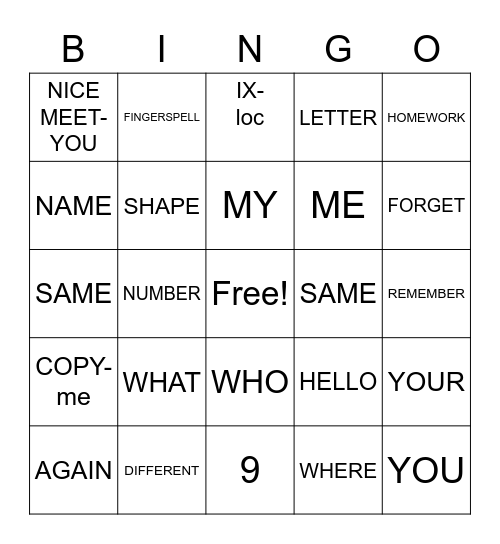 Untitled Bingo Card