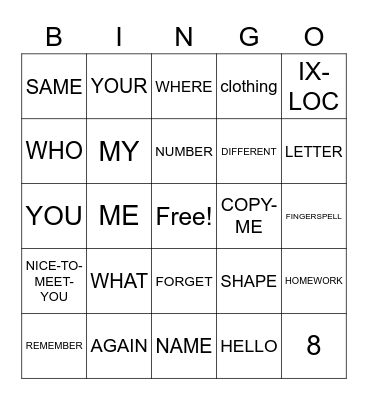 Untitled Bingo Card