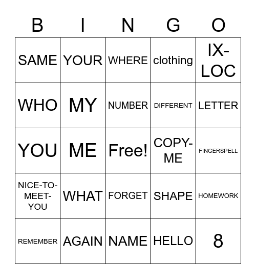 Untitled Bingo Card