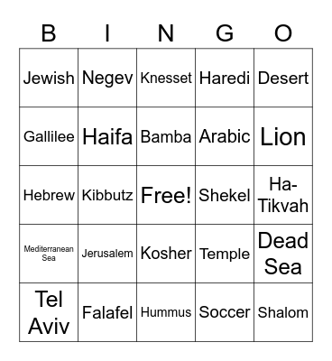 Israel Bingo Card