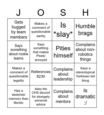 Josh Bingo Card