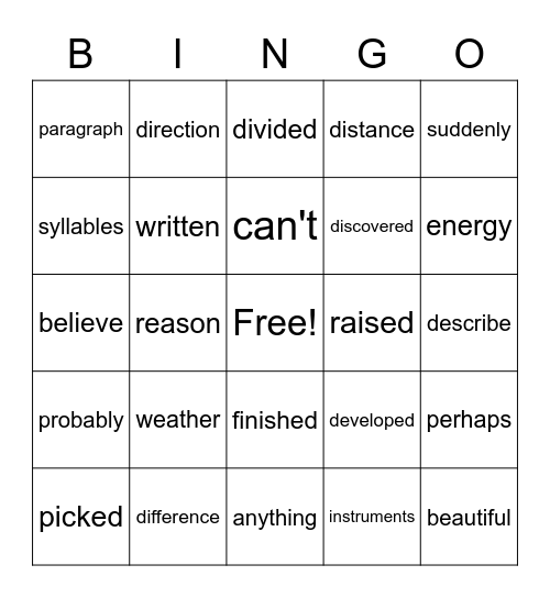 Fry's 6th List                          BINGO Card