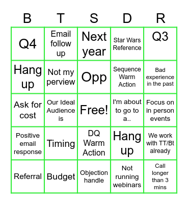BT SDR Bingo Card