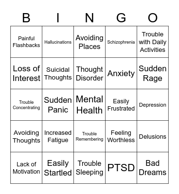 Mental Health Awareness Bingo Card