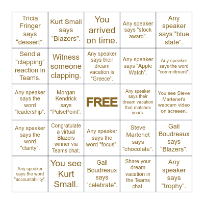 Blazers Bingo - Virtual 01 Bingo Card