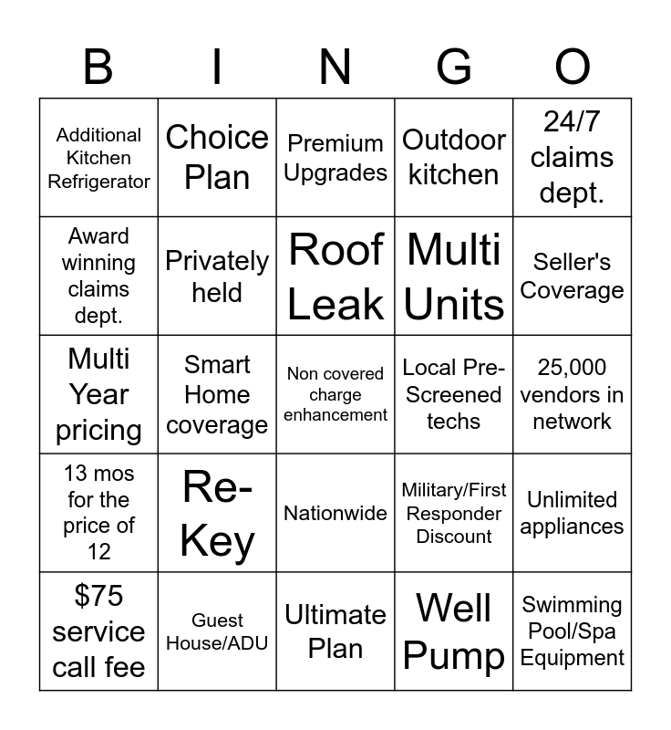 CHOICE HOME WARRANTY Bingo Card