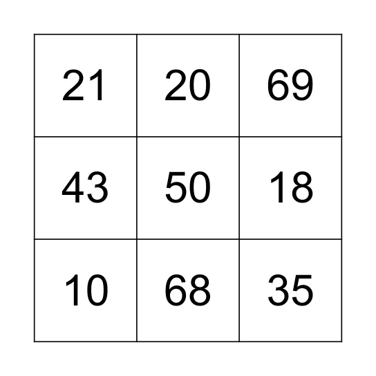 Rekenbingo Card
